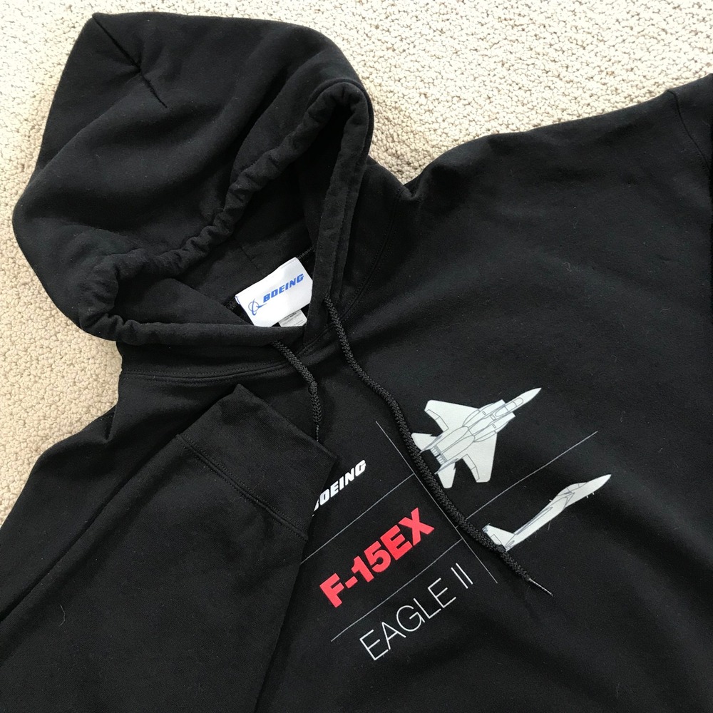 Boeing F-15EX Eagle II Fighter Jet Graphic Hoodie Black Mens 2XL Aviation